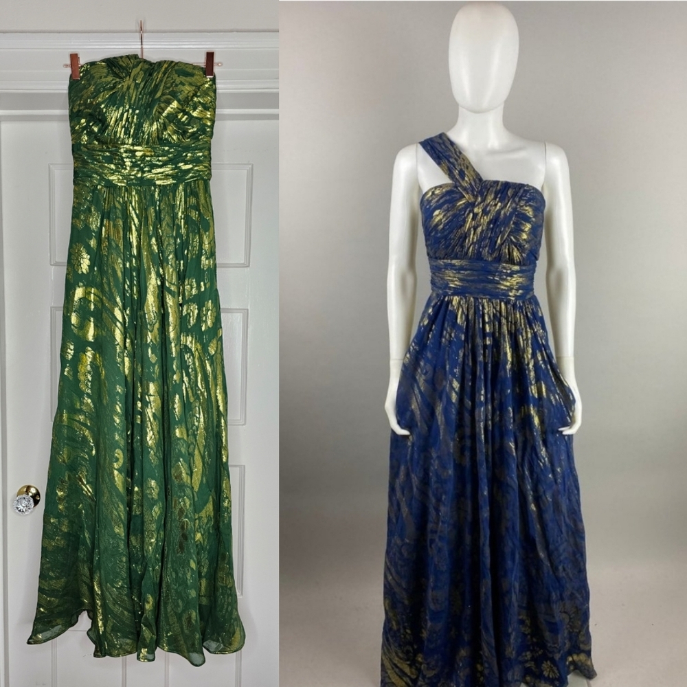 Aidan Mattox Silk Metallic Jacquard Dress
